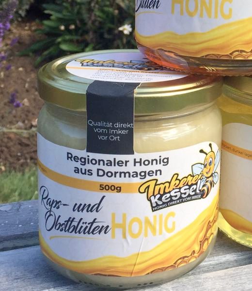 Glas Raps- und Obstblütenhonig der Imkerei Kessel